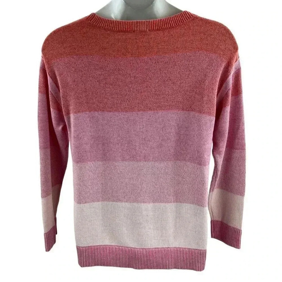 T by Talbots L Womens Sweater Orange Pink Ombre Striped Feminine Costal NWT - Picture 2 of 9